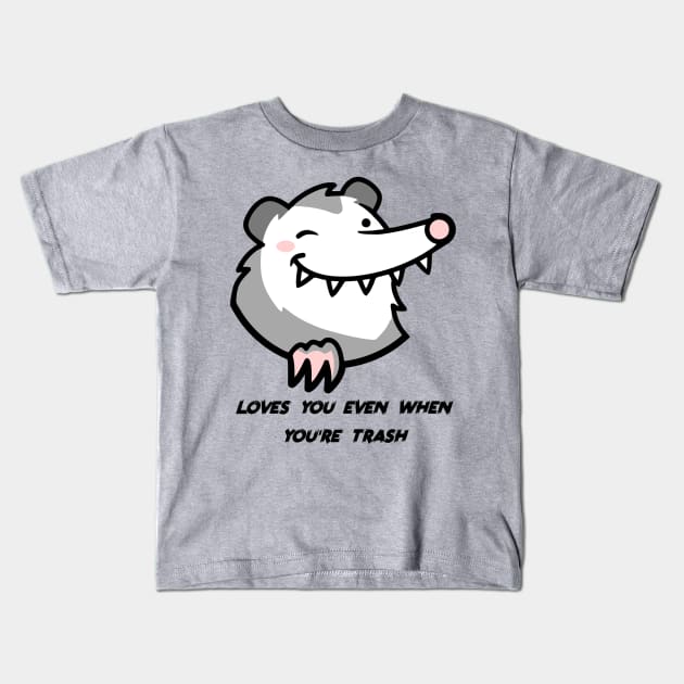 Trash Opossum Kids T-Shirt by KYFriedDice